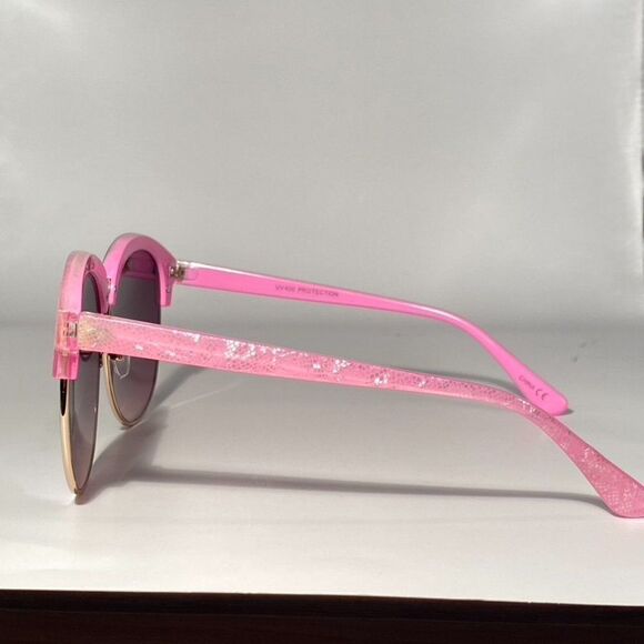 0633 Pink Plastic and Gold Metal Mirrored Green Lense Sunglasses New - Picture 3 of 12